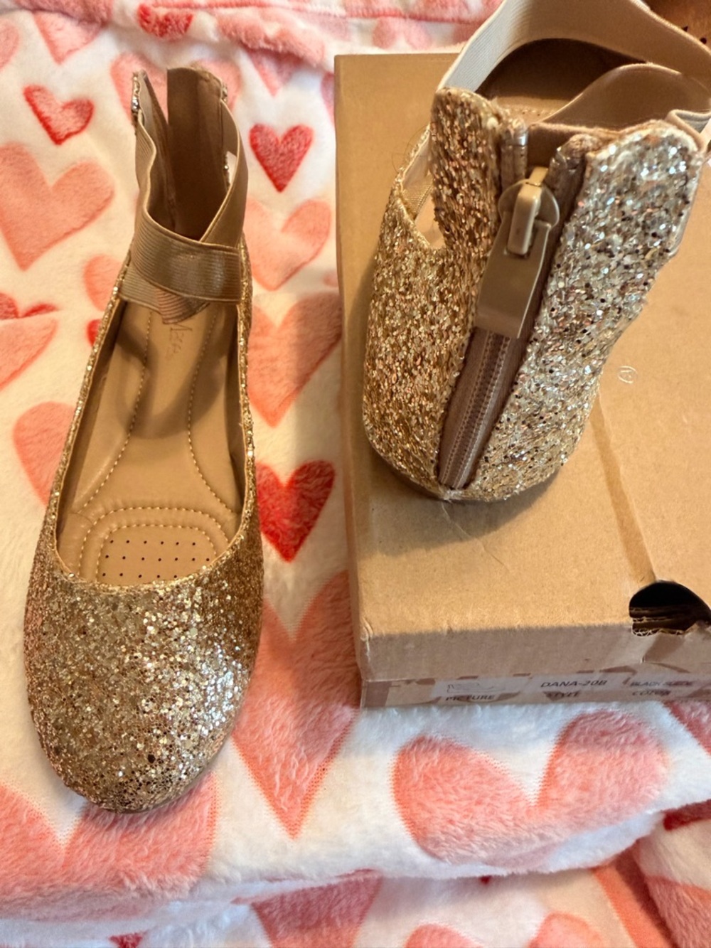 Bella Marie Gold Glitter Ballet Flats with Ankle Strap - Picture 3 of 5